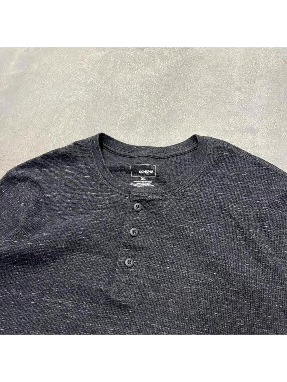 Y2K Sonoma Goods For Life Thermal Henley Shirt Men’s XL Gray Long Sleeve